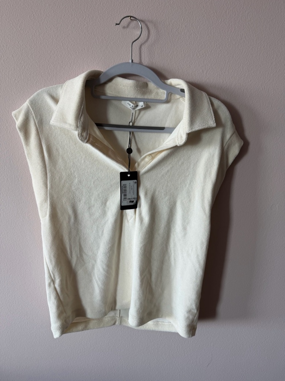 rag & bone Cream Short-Sleeve Polo Sweater